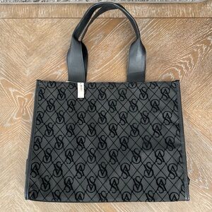 Victoria’s Secret Black monogram pattern in Velvet Mesh Tote Weekender Bag NWT